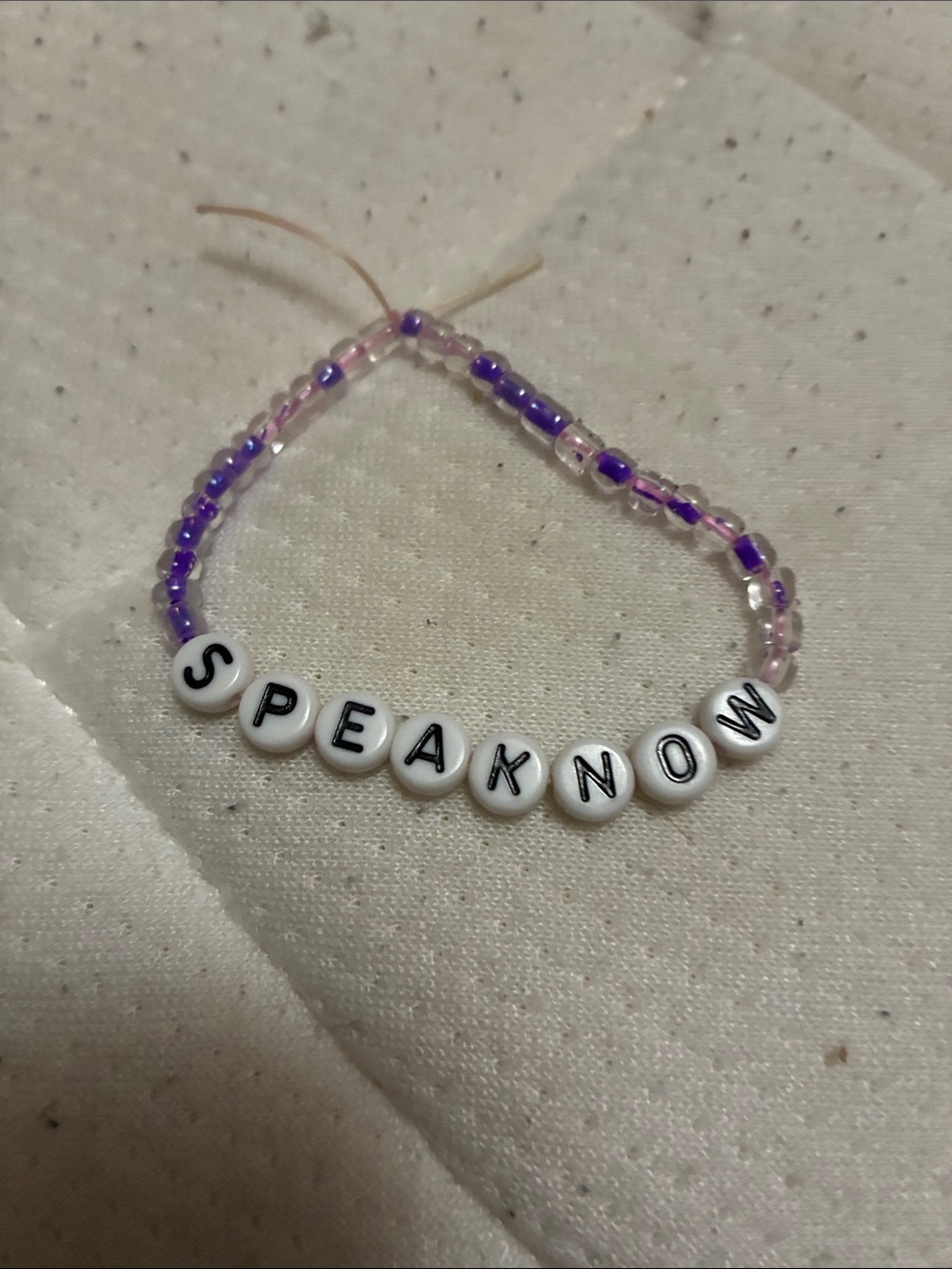 Handmade 'SPEAK NOW' Beaded Bracelet in Purple and Pink—Taylor Swift Reference